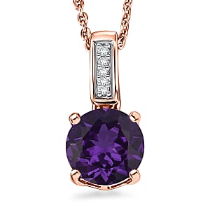 D'Joy Lusaka Amethyst and White Zircon 1.40 ctw Pendant Necklace in 18K Vermeil Rose Gold Over Sterling Silver 20 Inches
