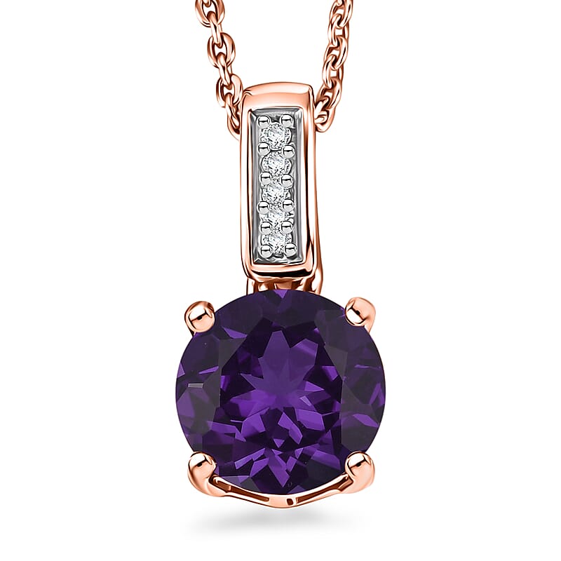 D'Joy Lusaka Amethyst and White Zircon 1.40 ctw Pendant Necklace in 18K Vermeil Rose Gold Over Sterling Silver 20 Inches