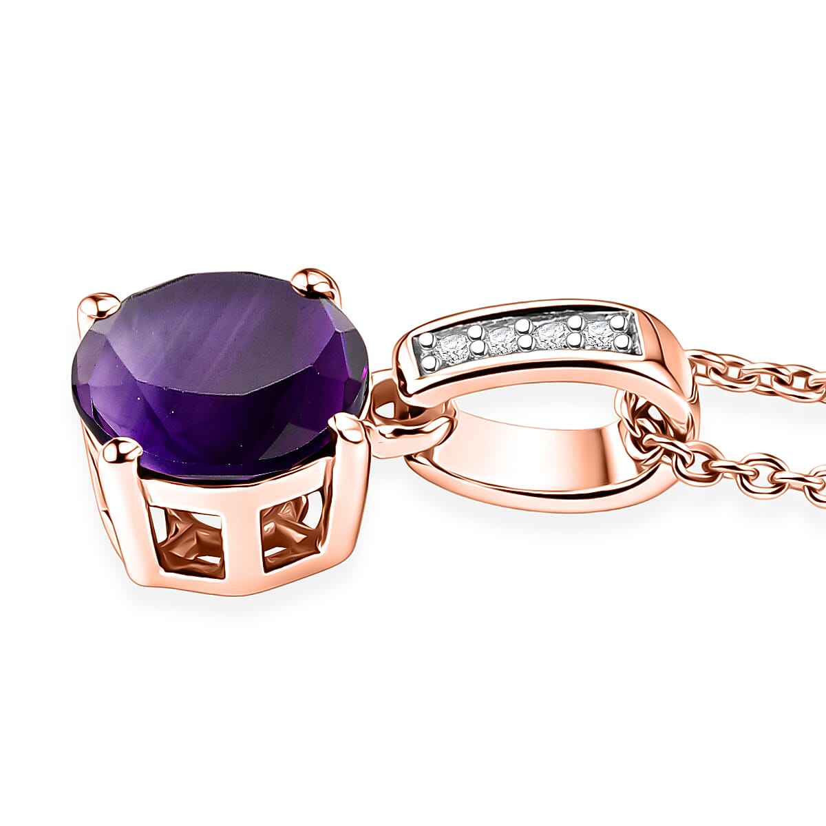 D'Joy Lusaka Amethyst and White Zircon 1.40 ctw Pendant Necklace in 18K Vermeil Rose Gold Over Sterling Silver 20 Inches