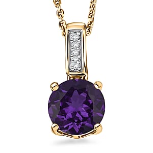 D'Joy Lusaka Amethyst and White Zircon 1.40 ctw Pendant Necklace in 18K Vermeil Yellow Gold Over Sterling Silver 20 Inches