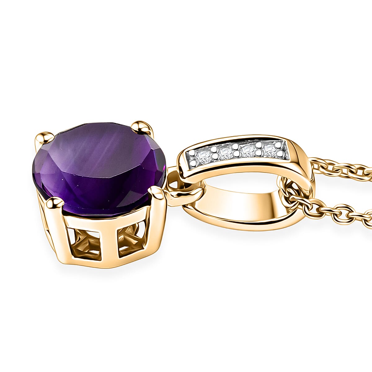 D'Joy Lusaka Amethyst and White Zircon 1.40 ctw Pendant Necklace in 18K Vermeil Yellow Gold Over Sterling Silver 20 Inches