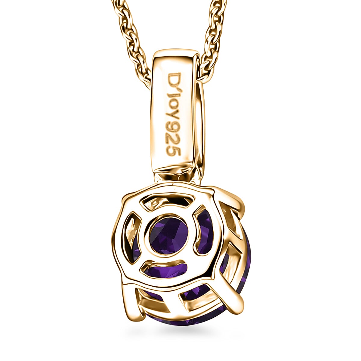 D'Joy Lusaka Amethyst and White Zircon 1.40 ctw Pendant Necklace in 18K Vermeil Yellow Gold Over Sterling Silver 20 Inches