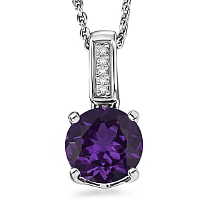 D'Joy Lusaka Amethyst and White Zircon 1.40 ctw Pendant Necklace in Rhodium Over Sterling Silver 20 Inches