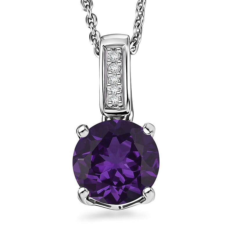 D'Joy Lusaka Amethyst and White Zircon 1.40 ctw Pendant Necklace in Rhodium Over Sterling Silver 20 Inches