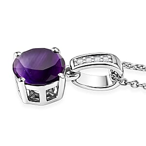 D'Joy Lusaka Amethyst and White Zircon 1.40 ctw Pendant Necklace in Rhodium Over Sterling Silver 20 Inches
