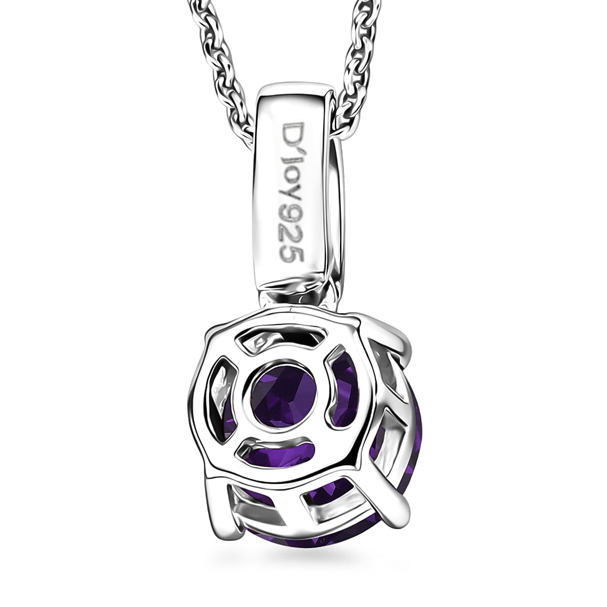 D'Joy Lusaka Amethyst and White Zircon 1.40 ctw Pendant Necklace in Rhodium Over Sterling Silver 20 Inches