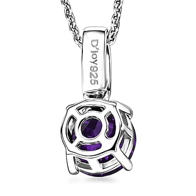 D'Joy Lusaka Amethyst and White Zircon 1.40 ctw Pendant Necklace in Rhodium Over Sterling Silver 20 Inches