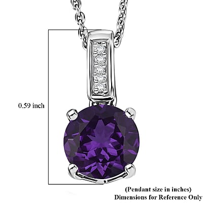 D'Joy Lusaka Amethyst and White Zircon 1.40 ctw Pendant Necklace in Rhodium Over Sterling Silver 20 Inches