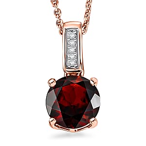 D'Joy Mozambique Garnet and White Zircon 1.10 ctw Pendant Necklace in 18K Vermeil Rose Gold Over Sterling Silver 20 Inches