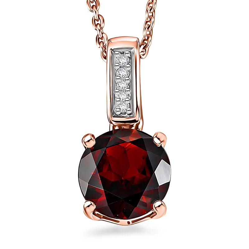 D'Joy Mozambique Garnet and White Zircon 1.10 ctw Pendant Necklace in 18K Vermeil Rose Gold Over Sterling Silver 20 Inches