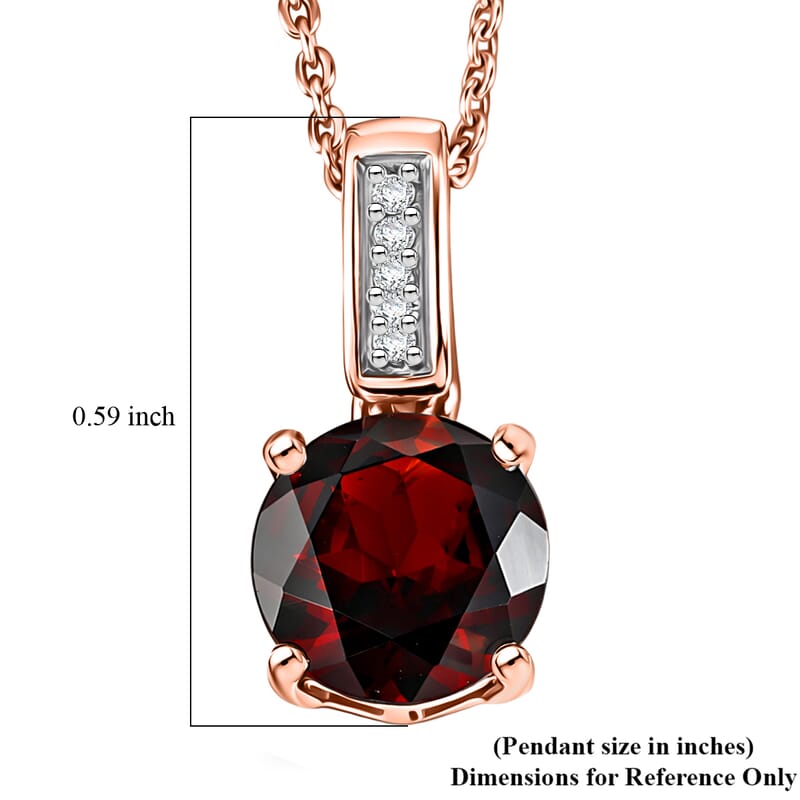 D'Joy Mozambique Garnet and White Zircon 1.10 ctw Pendant Necklace in 18K Vermeil Rose Gold Over Sterling Silver 20 Inches