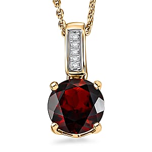 D'Joy Mozambique Garnet and White Zircon 1.10 ctw Pendant Necklace in 18K Vermeil Yellow Gold Over Sterling Silver 20 Inches