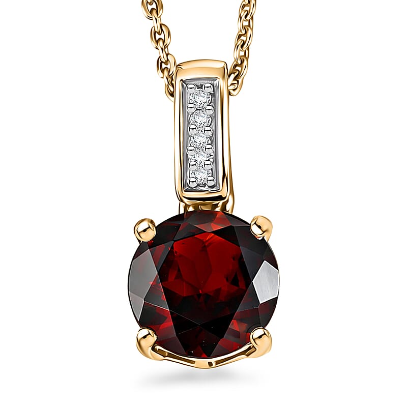 D'Joy Mozambique Garnet and White Zircon 1.10 ctw Pendant Necklace in 18K Vermeil Yellow Gold Over Sterling Silver 20 Inches