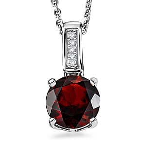 D'Joy Mozambique Garnet and White Zircon 1.30 ctw Pendant Necklace in Rhodium Over Sterling Silver 20 Inches 