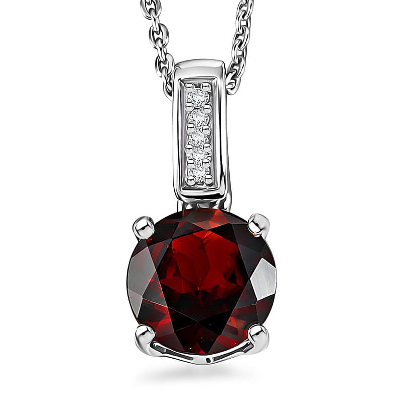 D'Joy Mozambique Garnet and White Zircon 1.10 ctw Pendant Necklace in Rhodium Over Sterling Silver 20 Inches