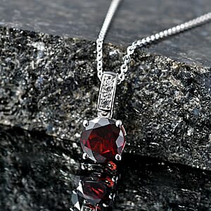 D'Joy Mozambique Garnet and White Zircon 1.30 ctw Pendant Necklace in Rhodium Over Sterling Silver 20 Inches 