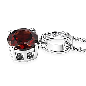 D'Joy Mozambique Garnet and White Zircon 1.30 ctw Pendant Necklace in Rhodium Over Sterling Silver 20 Inches 