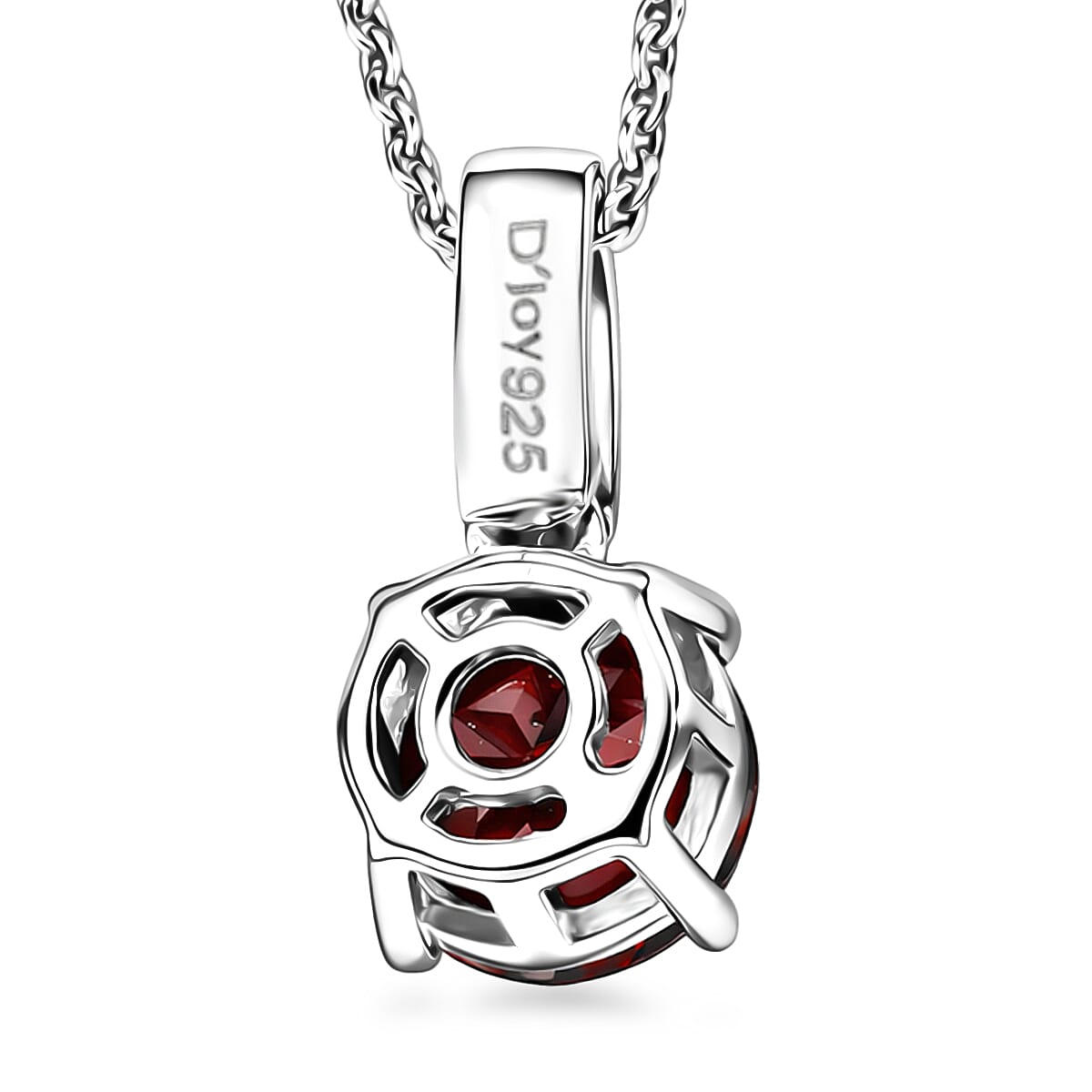 D'Joy Mozambique Garnet and White Zircon 1.10 ctw Pendant Necklace in Rhodium Over Sterling Silver 20 Inches