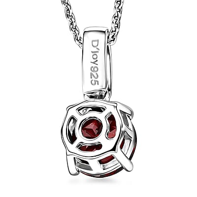 D'Joy Mozambique Garnet and White Zircon 1.10 ctw Pendant Necklace in Rhodium Over Sterling Silver 20 Inches