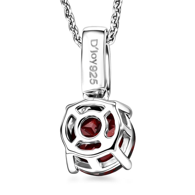 D'Joy Mozambique Garnet and White Zircon 1.10 ctw Pendant Necklace in Rhodium Over Sterling Silver 20 Inches