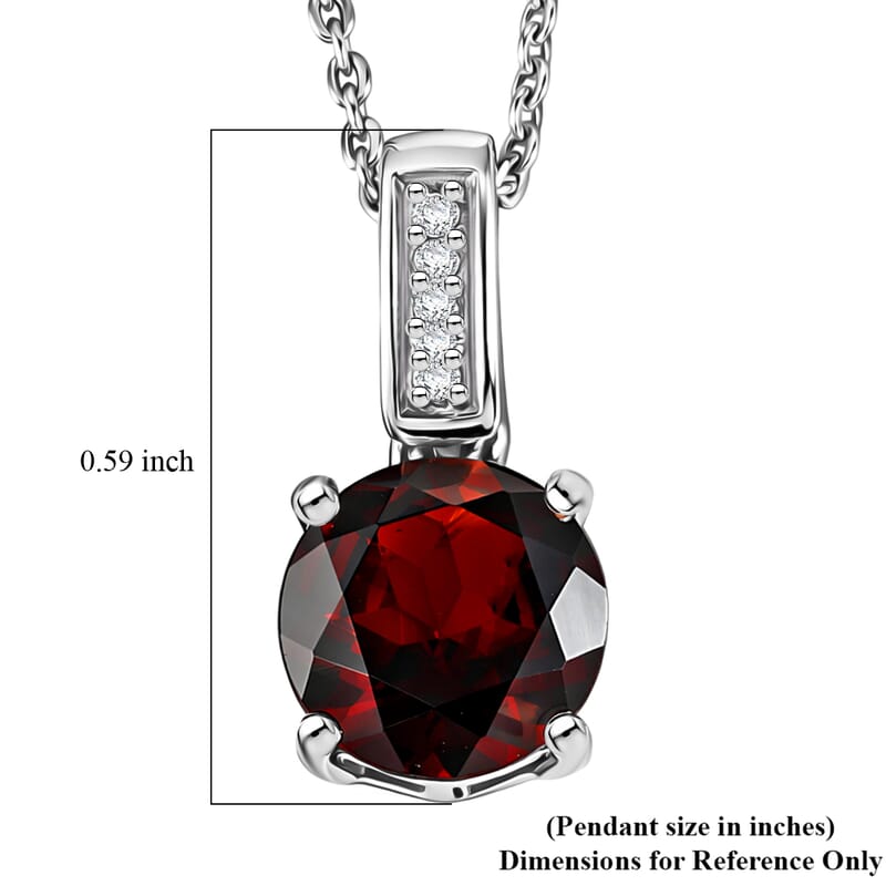 D'Joy Mozambique Garnet and White Zircon 1.10 ctw Pendant Necklace in Rhodium Over Sterling Silver 20 Inches