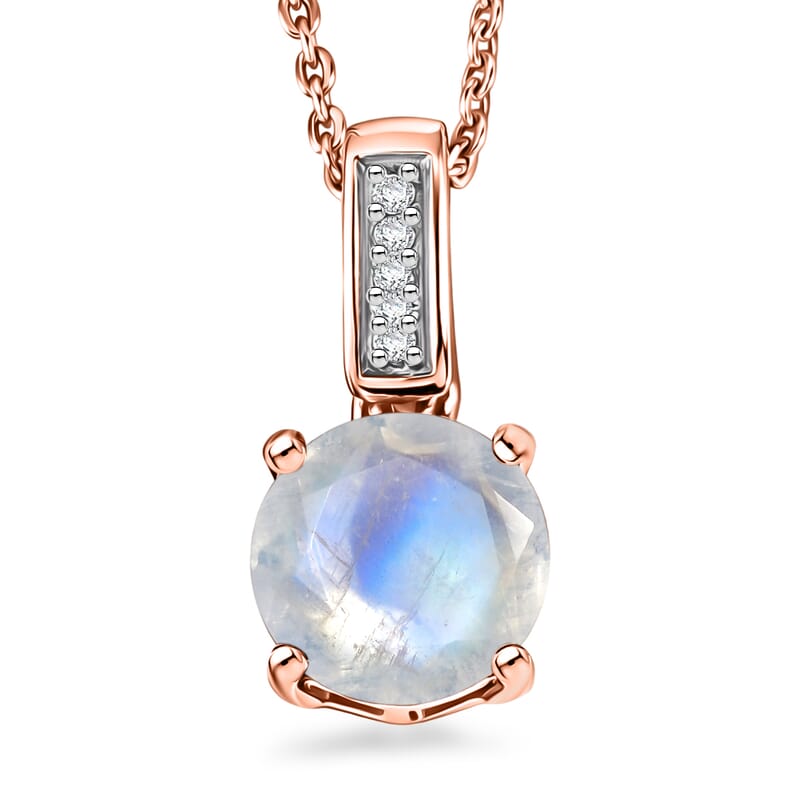 D'Joy Rainbow Moonstone and White Zircon 1.40 ctw Pendant Necklace in 18K Vermeil Rose Gold Over Sterling Silver 20 Inches