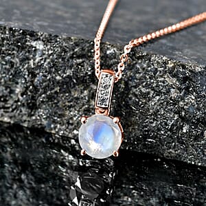 D'Joy Rainbow Moonstone and White Zircon 1.40 ctw Pendant Necklace in 18K Vermeil Rose Gold Over Sterling Silver 20 Inches