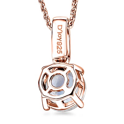 D'Joy Rainbow Moonstone and White Zircon 1.40 ctw Pendant Necklace in 18K Vermeil Rose Gold Over Sterling Silver 20 Inches