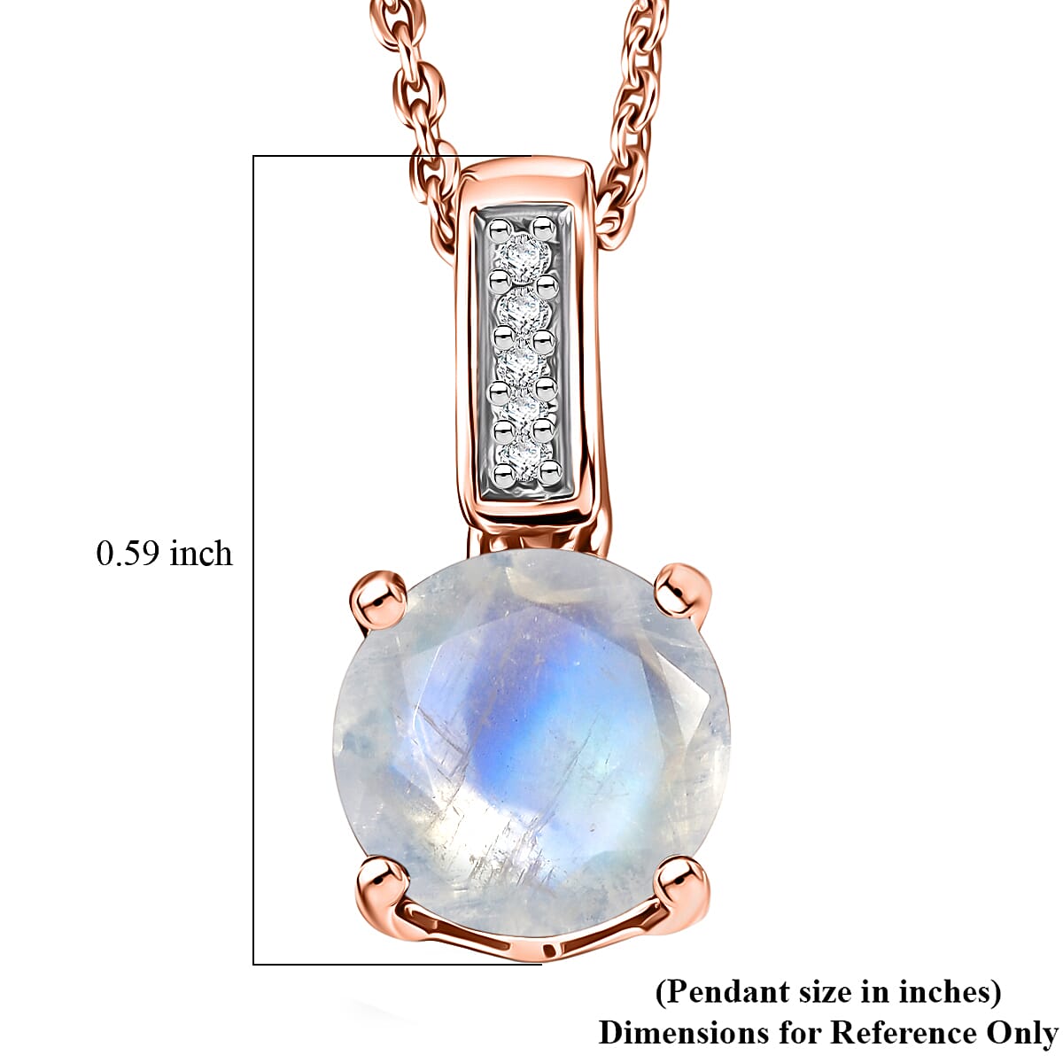 D'Joy Rainbow Moonstone and White Zircon 1.40 ctw Pendant Necklace in 18K Vermeil Rose Gold Over Sterling Silver 20 Inches