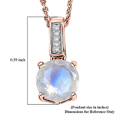 D'Joy Rainbow Moonstone and White Zircon 1.40 ctw Pendant Necklace in 18K Vermeil Rose Gold Over Sterling Silver 20 Inches