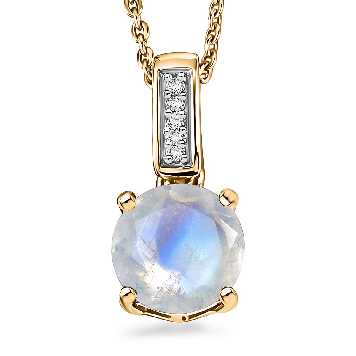 D'Joy Rainbow Moonstone and White Zircon 1.40 ctw Pendant Necklace in 18K Vermeil Yellow Gold Over Sterling Silver 20 Inches