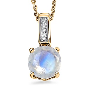 D'Joy Rainbow Moonstone and White Zircon 1.40 ctw Pendant Necklace in 18K Vermeil Yellow Gold Over Sterling Silver 20 Inches