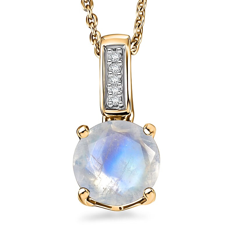 D'Joy Rainbow Moonstone and White Zircon 1.40 ctw Pendant Necklace in 18K Vermeil Yellow Gold Over Sterling Silver 20 Inches