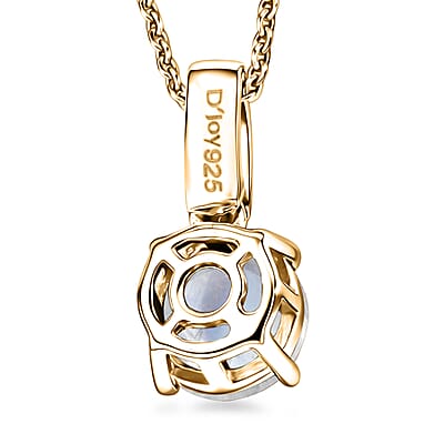 D'Joy Rainbow Moonstone and White Zircon 1.40 ctw Pendant Necklace in 18K Vermeil Yellow Gold Over Sterling Silver 20 Inches