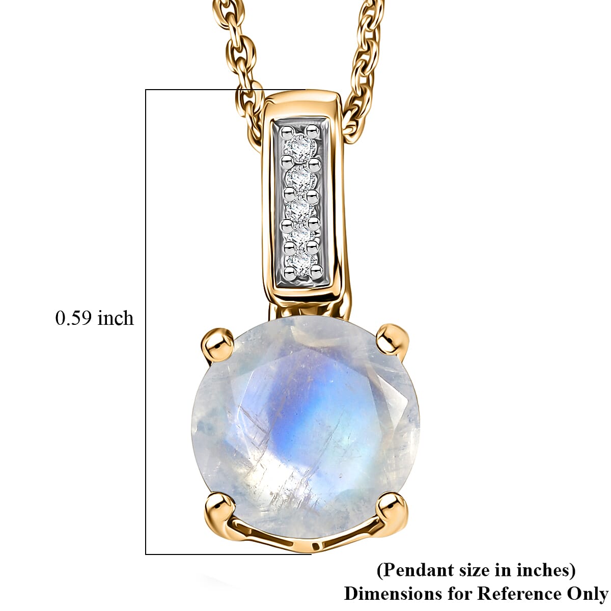 D'Joy Rainbow Moonstone and White Zircon 1.40 ctw Pendant Necklace in 18K Vermeil Yellow Gold Over Sterling Silver 20 Inches