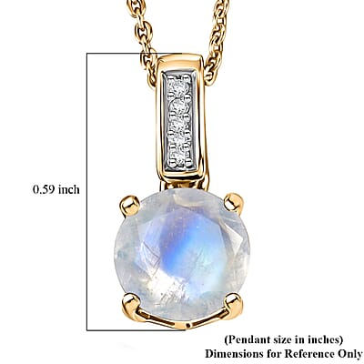 D'Joy Rainbow Moonstone and White Zircon 1.40 ctw Pendant Necklace in 18K Vermeil Yellow Gold Over Sterling Silver 20 Inches