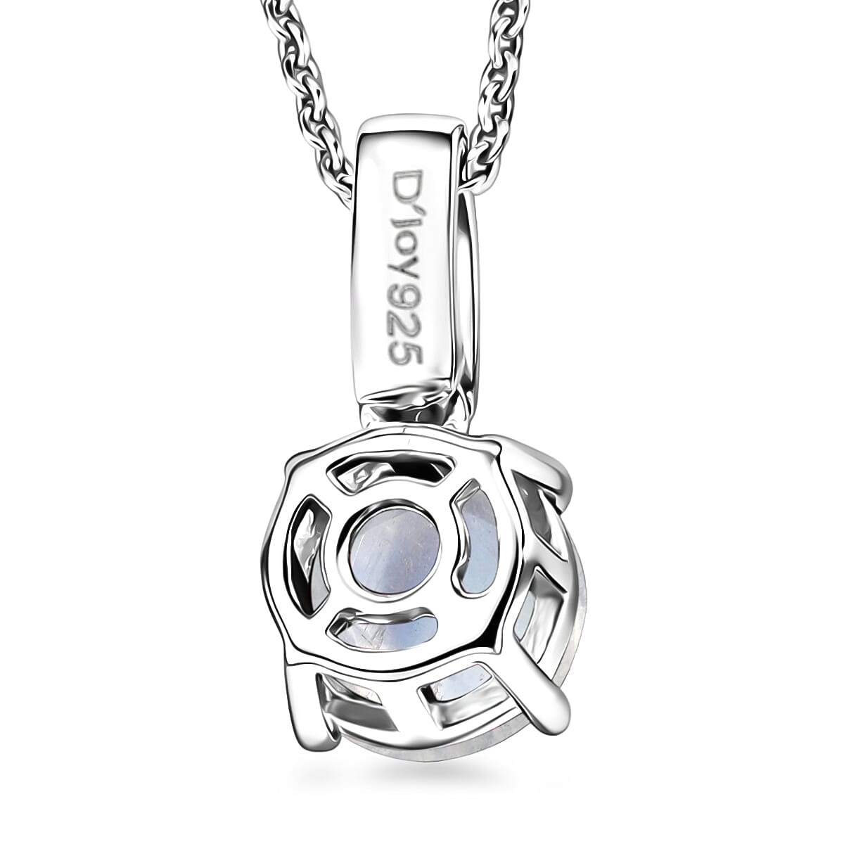 D'Joy Rainbow Moonstone and White Zircon 1.40 ctw Pendant Necklace in Rhodium Over Sterling Silver 20 Inches