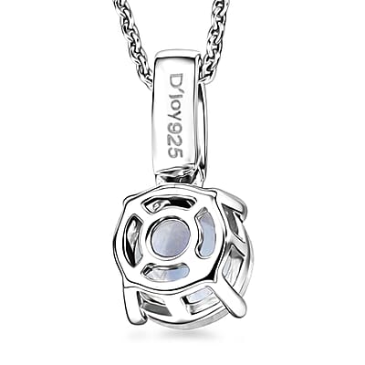 D'Joy Rainbow Moonstone and White Zircon 1.40 ctw Pendant Necklace in Rhodium Over Sterling Silver 20 Inches