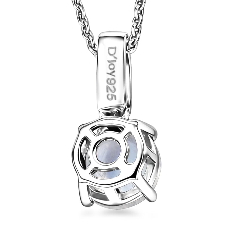 D'Joy Rainbow Moonstone and White Zircon 1.40 ctw Pendant Necklace in Rhodium Over Sterling Silver 20 Inches