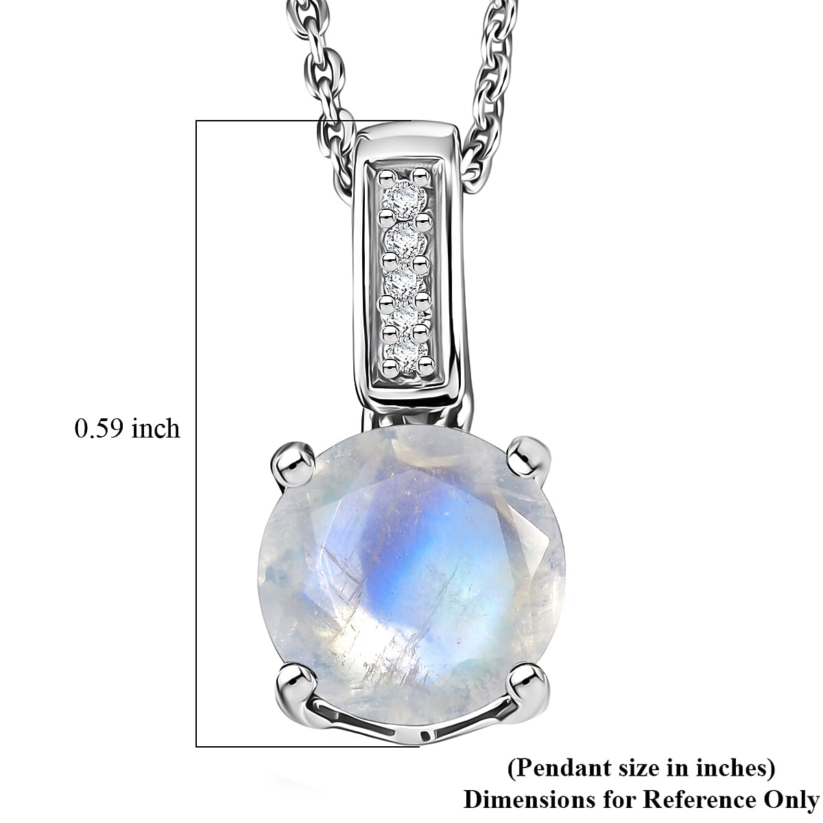 D'Joy Rainbow Moonstone and White Zircon 1.40 ctw Pendant Necklace in Rhodium Over Sterling Silver 20 Inches