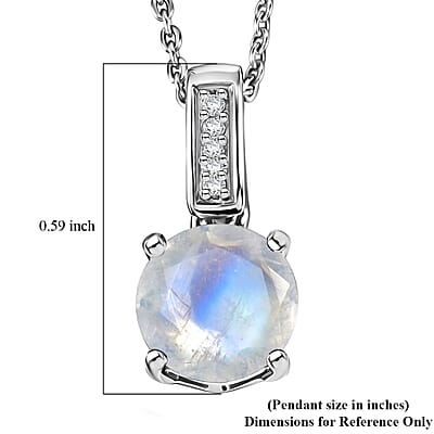 D'Joy Rainbow Moonstone and White Zircon 1.40 ctw Pendant Necklace in Rhodium Over Sterling Silver 20 Inches