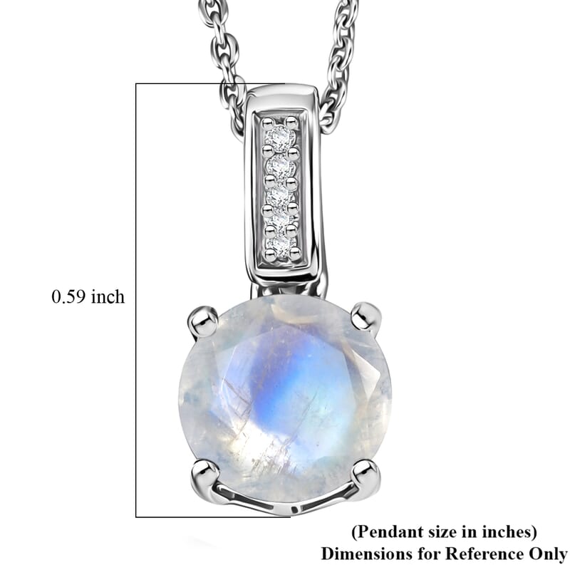 D'Joy Rainbow Moonstone and White Zircon 1.40 ctw Pendant Necklace in Rhodium Over Sterling Silver 20 Inches