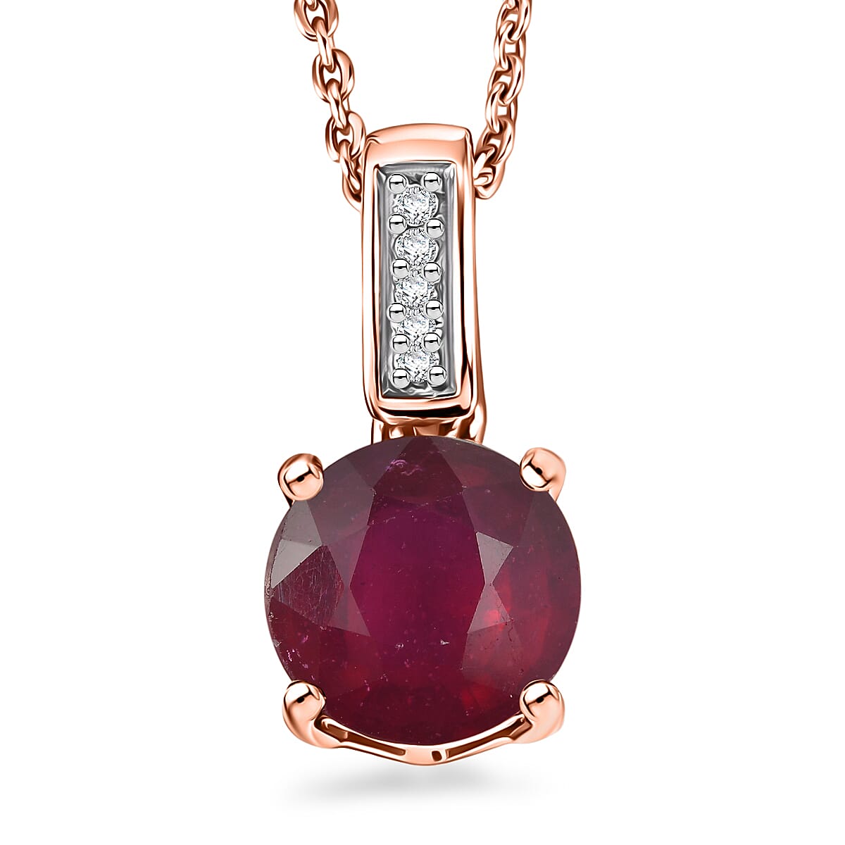 D'Joy Niassa Ruby (FF) and White Zircon 2.20 ctw Pendant Necklace in 18K Vermeil Rose Gold Over Sterling Silver 20 Inches