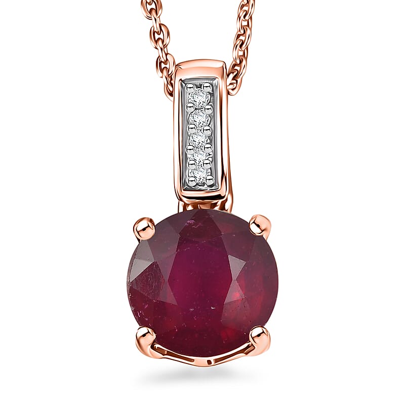 D'Joy Niassa Ruby (FF) and White Zircon 2.20 ctw Pendant Necklace in 18K Vermeil Rose Gold Over Sterling Silver 20 Inches