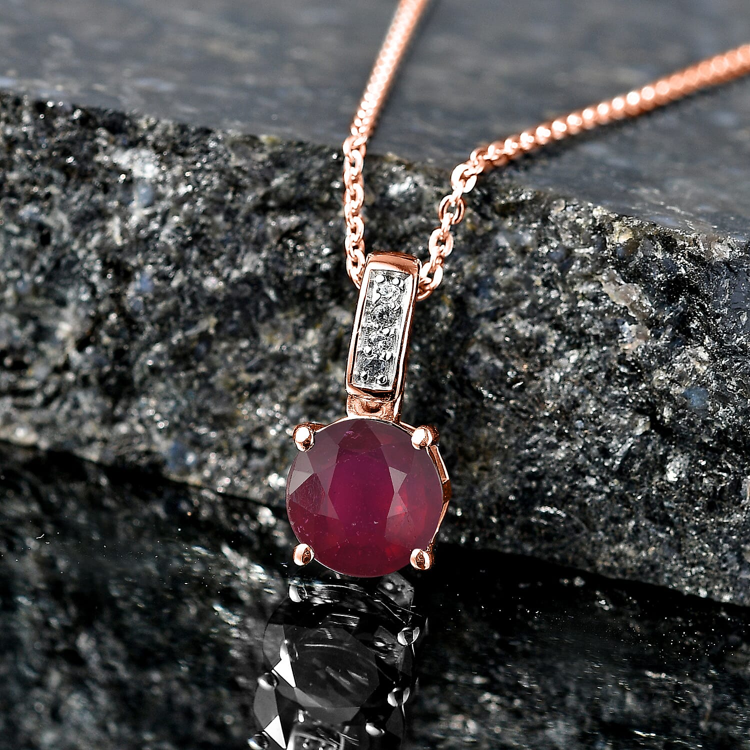 D'Joy Niassa Ruby (FF) and White Zircon 2.20 ctw Pendant Necklace in 18K Vermeil Rose Gold Over Sterling Silver 20 Inches