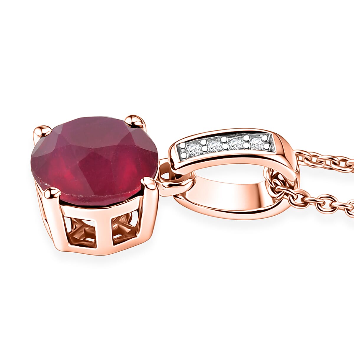 D'Joy Niassa Ruby (FF) and White Zircon 2.20 ctw Pendant Necklace in 18K Vermeil Rose Gold Over Sterling Silver 20 Inches image number 3