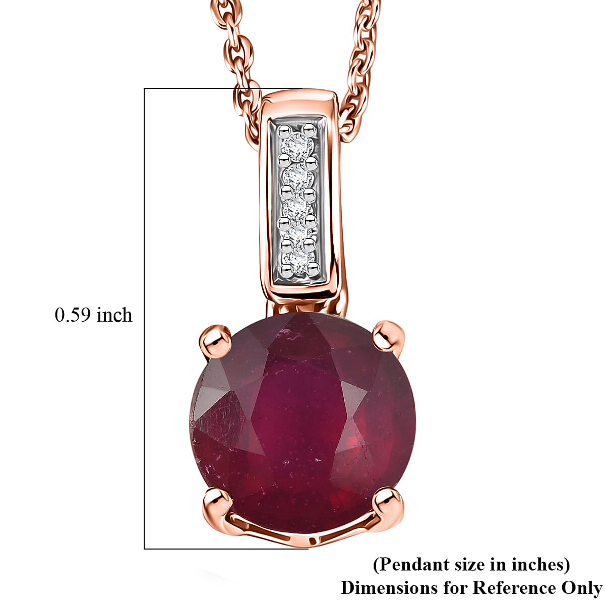 D'Joy Niassa Ruby (FF) and White Zircon 2.20 ctw Pendant Necklace in 18K Vermeil Rose Gold Over Sterling Silver 20 Inches image number 5