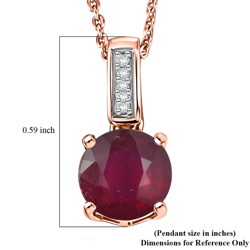 D'Joy Niassa Ruby (FF) and White Zircon 2.20 ctw Pendant Necklace in 18K Vermeil Rose Gold Over Sterling Silver 20 Inches