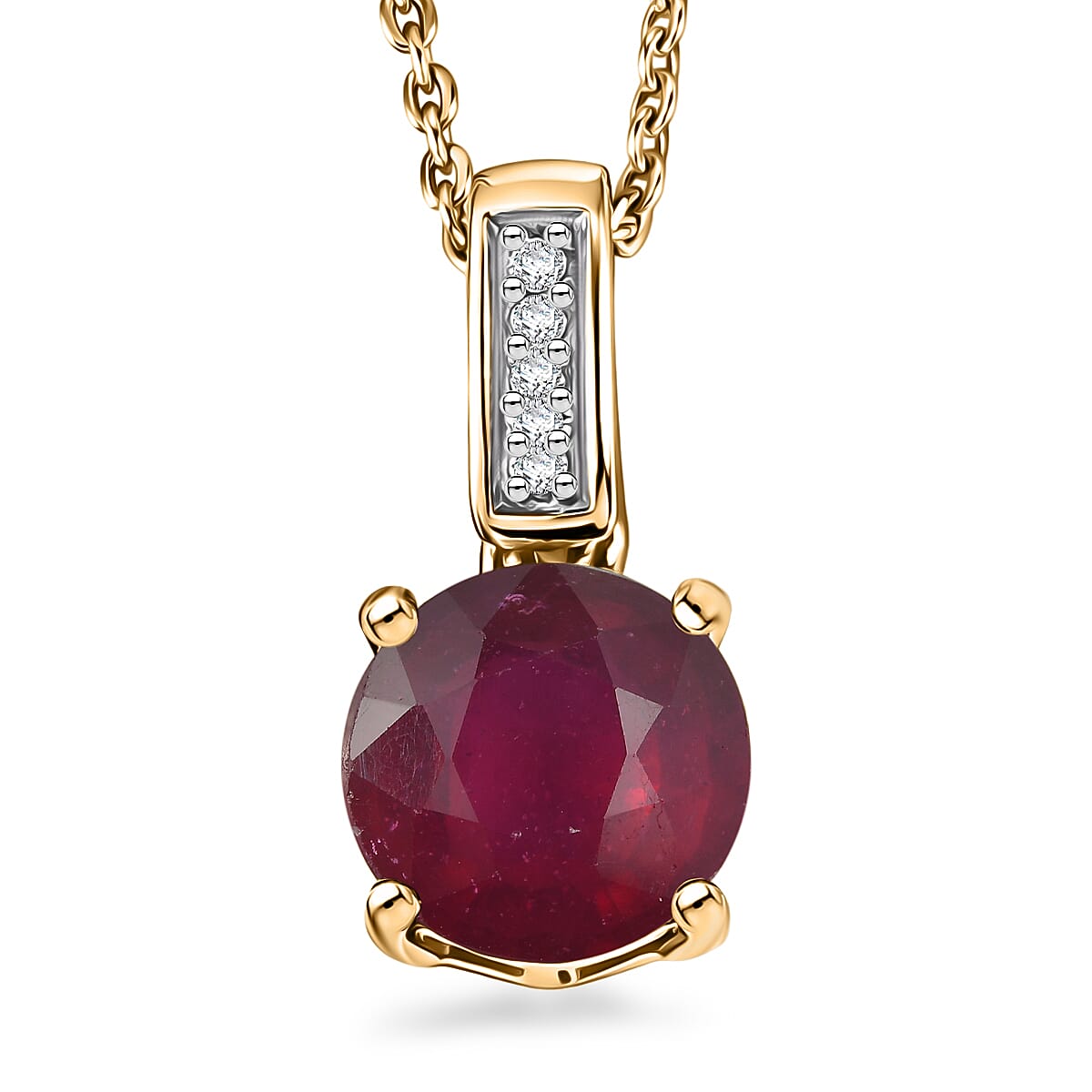 D'Joy Niassa Ruby (FF) and White Zircon 2.20 ctw Pendant Necklace in 18K Vermeil Yellow Gold Over Sterling Silver 20 Inches