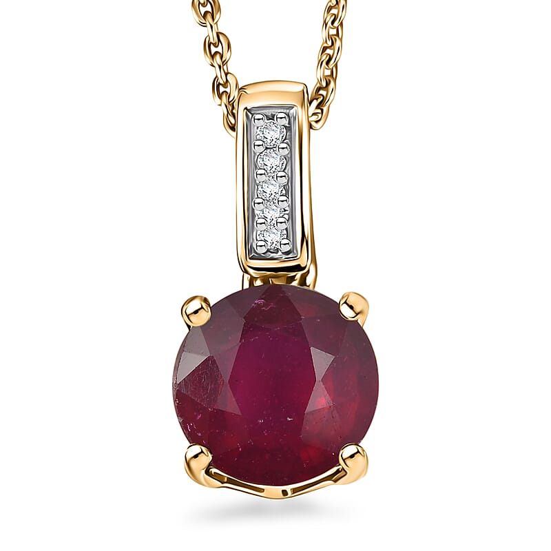 D'Joy Niassa Ruby (FF) and White Zircon 2.20 ctw Pendant Necklace in 18K Vermeil Yellow Gold Over Sterling Silver 20 Inches